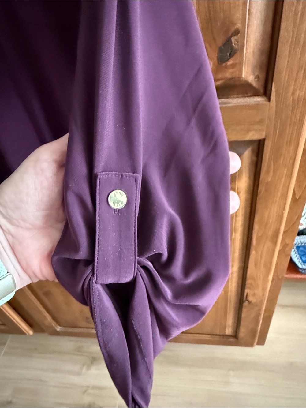 Anne Klein Plum Zip-Front Button Pocket Blouse - Picture 3 of 6